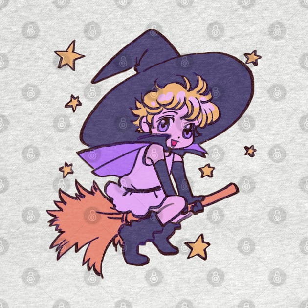 I draw chibi vanilla riding on a broom with stars / sugar sugar rune by mudwizard